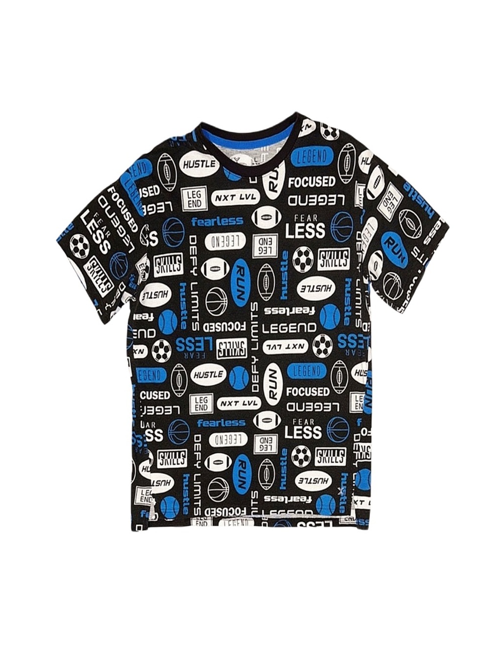 XERSION Boy's Black Blue And White Graphic Short Sleeve Shirt